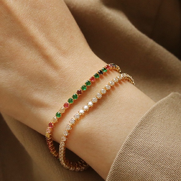 18K Gold Plated Rainbow tennis Bracelet - Picture 5 of 6